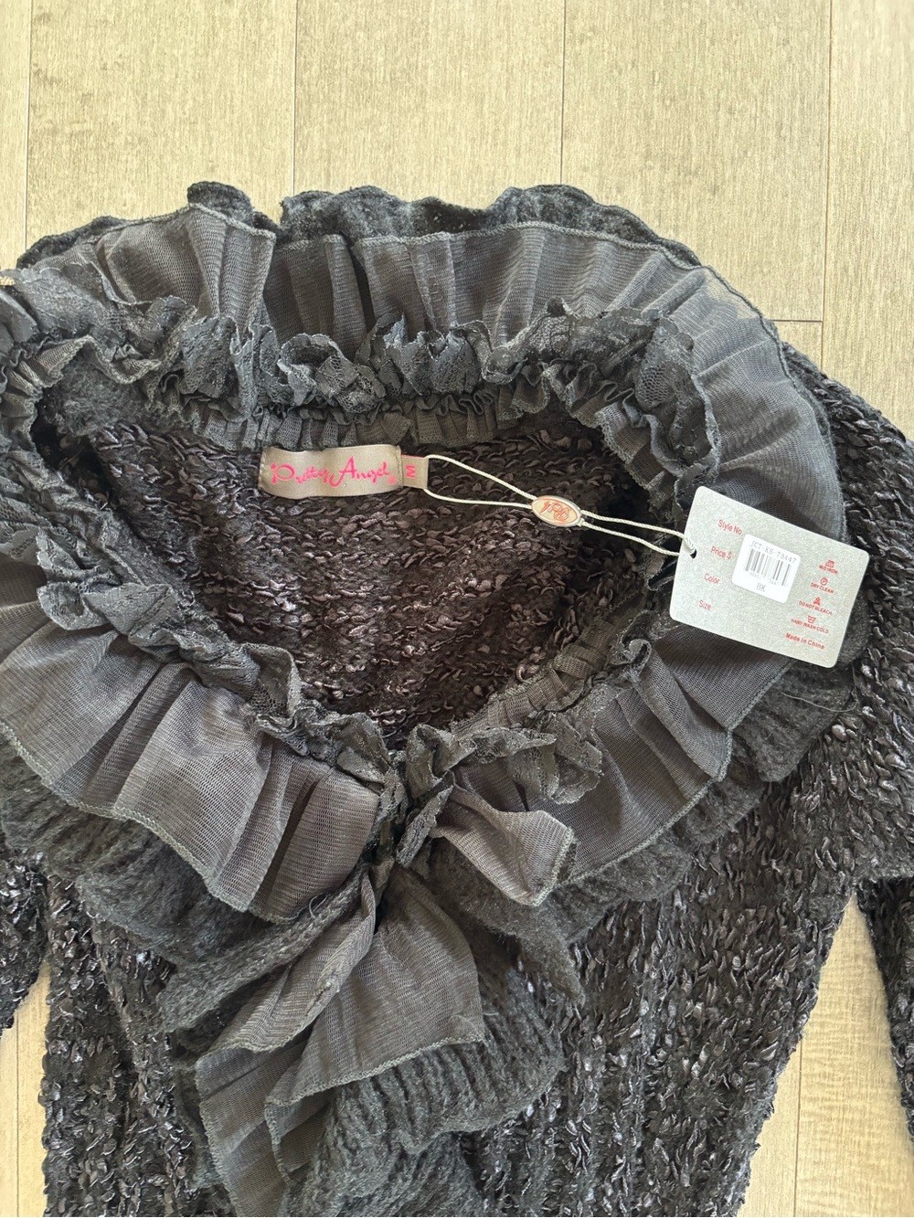 Pretty Angel Black Ruffle Trim Long Cardigan Sweater - Picture 3 of 12